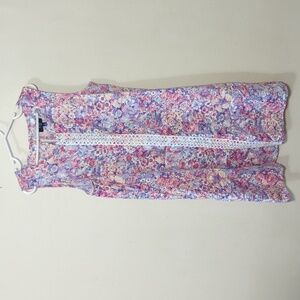 Crown & Ivy Floral Sleeveless Dress with Lace Detail 100% Cotton Girls Size 12